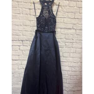 Say Yes Prom Dress Navy 2 PC Gown Lace Halter Pink Beads Taffeta Skirt Pockets 0